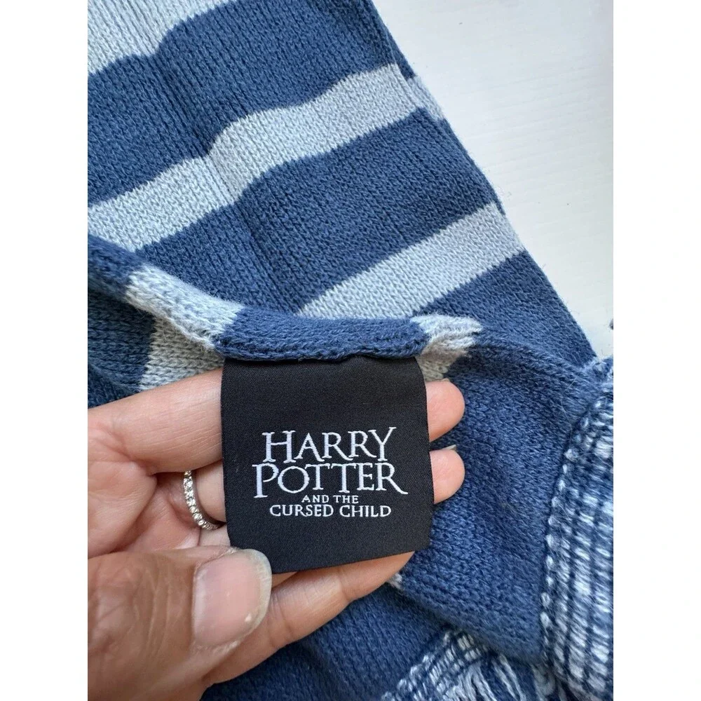 Harry Potter and the Cursed Child Blue Striped Knit Scarf Acrylic Fringe
